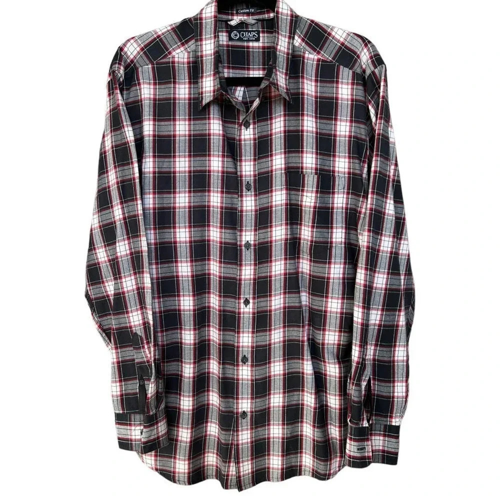 CHAPS Ralph Lauren Men's Black, Red & White LS Plaid Button Down Size XL